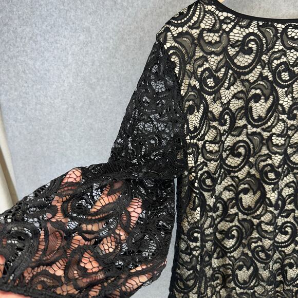 PerSeption Concept Top Womens Size XL Black Floral 3/4 Sleeve Lined Crochet Lace - Picture 4 of 12